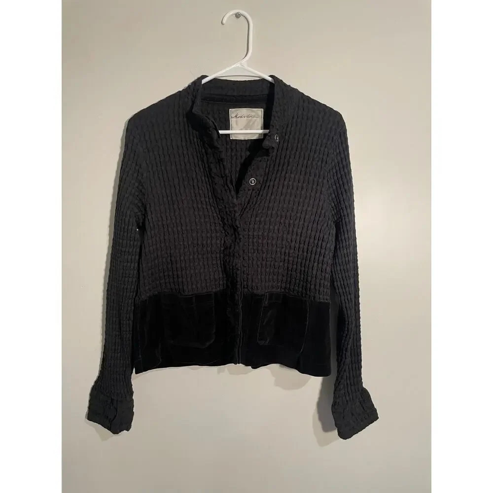 Mod-o-doc Black Waffle Knit and Velvet Casual‎ Lightweight Jacket